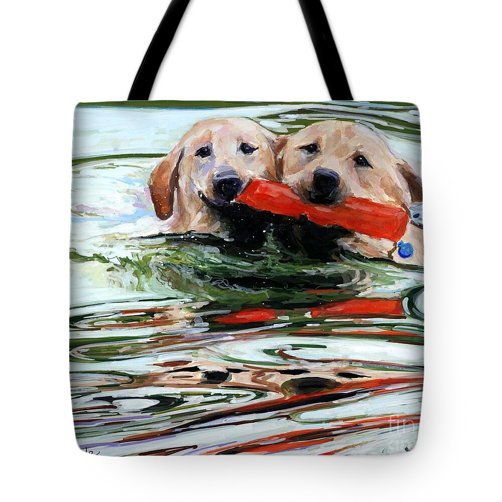 Yellow Labrador Retriever Tote Bag featuring the painting Doublemint by Molly Poole