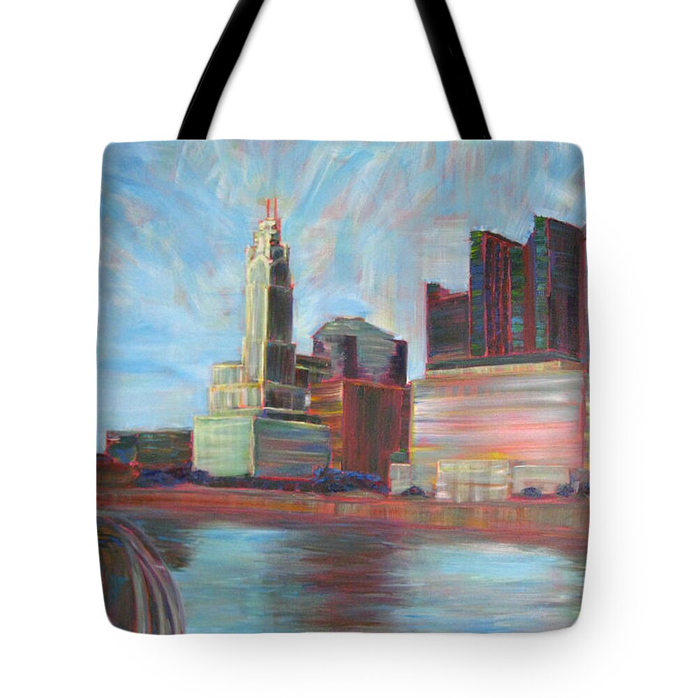 Cityscape Tote Bag featuring the painting Downtown Columbus by Robie Benve