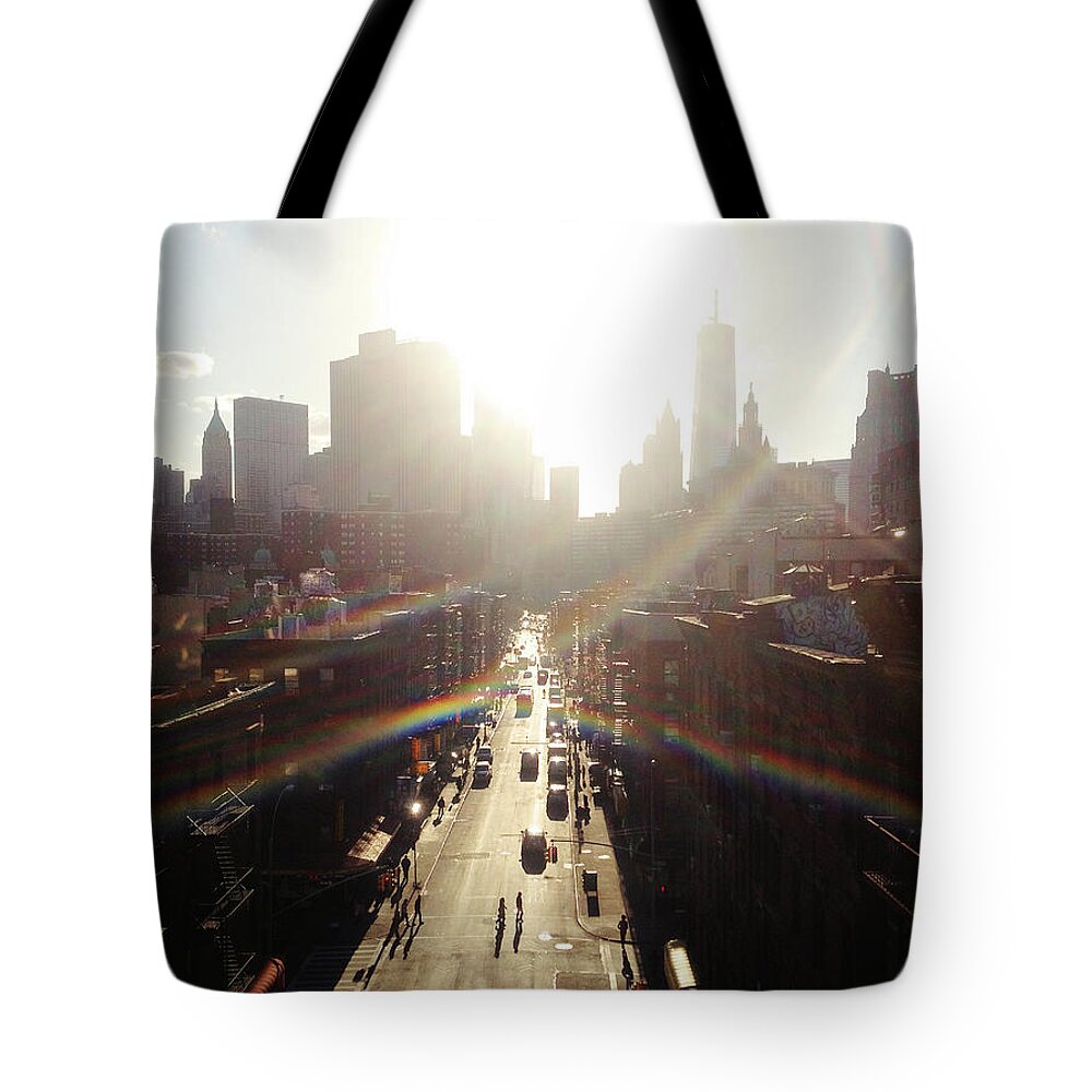 Tranquility Tote Bag featuring the photograph Downtown New York City With Heavy Lens by William Andrew