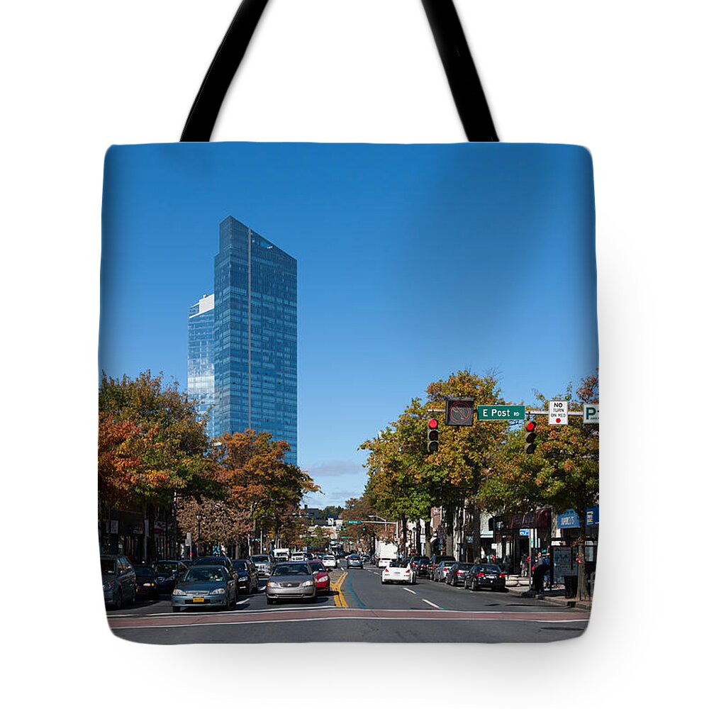 Clarence Holmes Tote Bag featuring the photograph Downtown White Plains New York III by Clarence Holmes