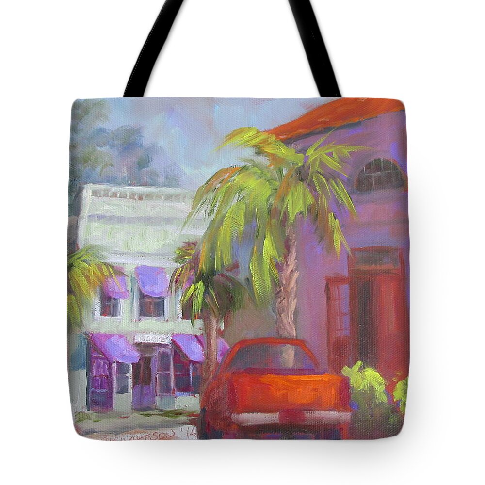Apalachicola Tote Bag featuring the painting Downtown Books Four PM by Susan Richardson