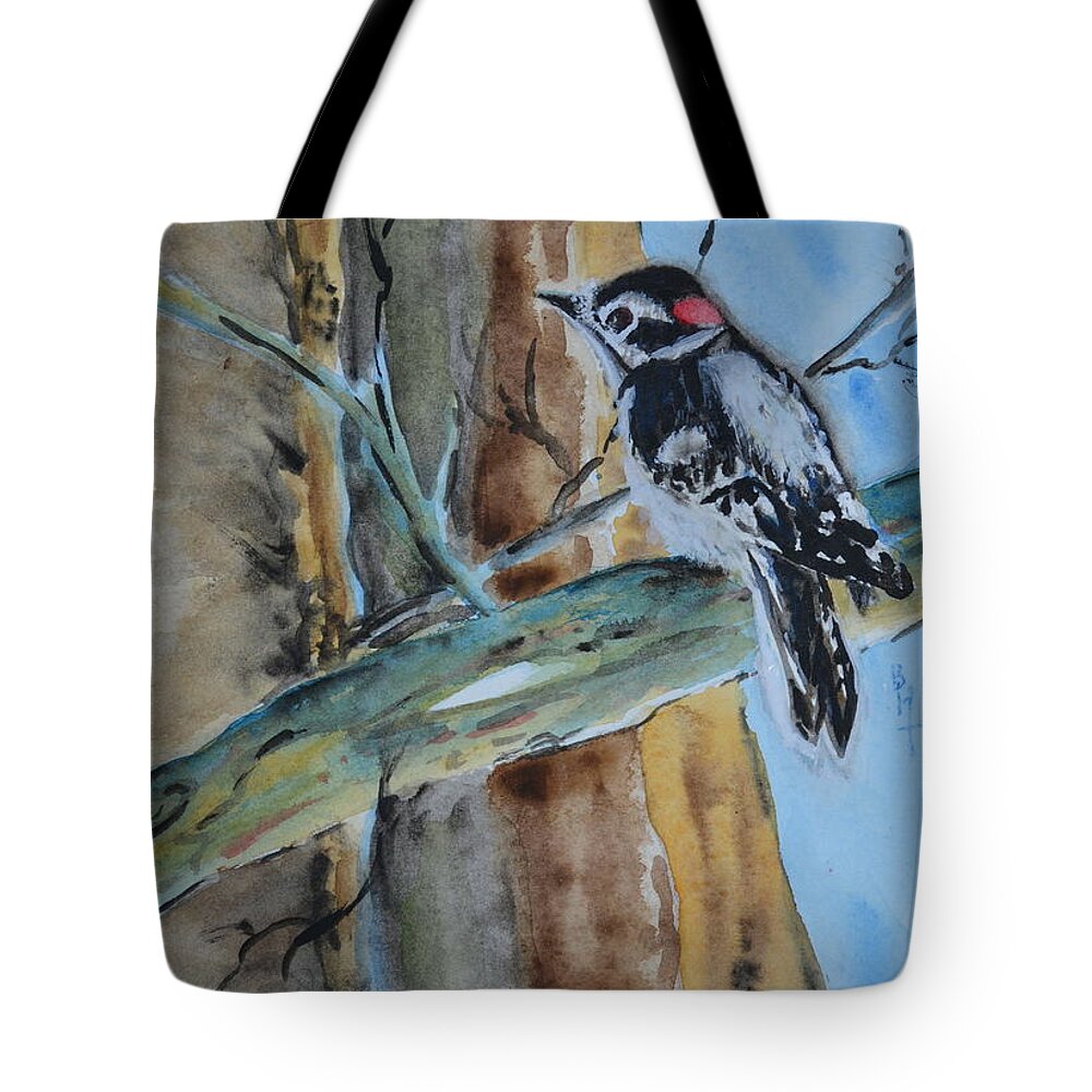 Woodpecker Tote Bag featuring the painting Downy by Beverley Harper Tinsley