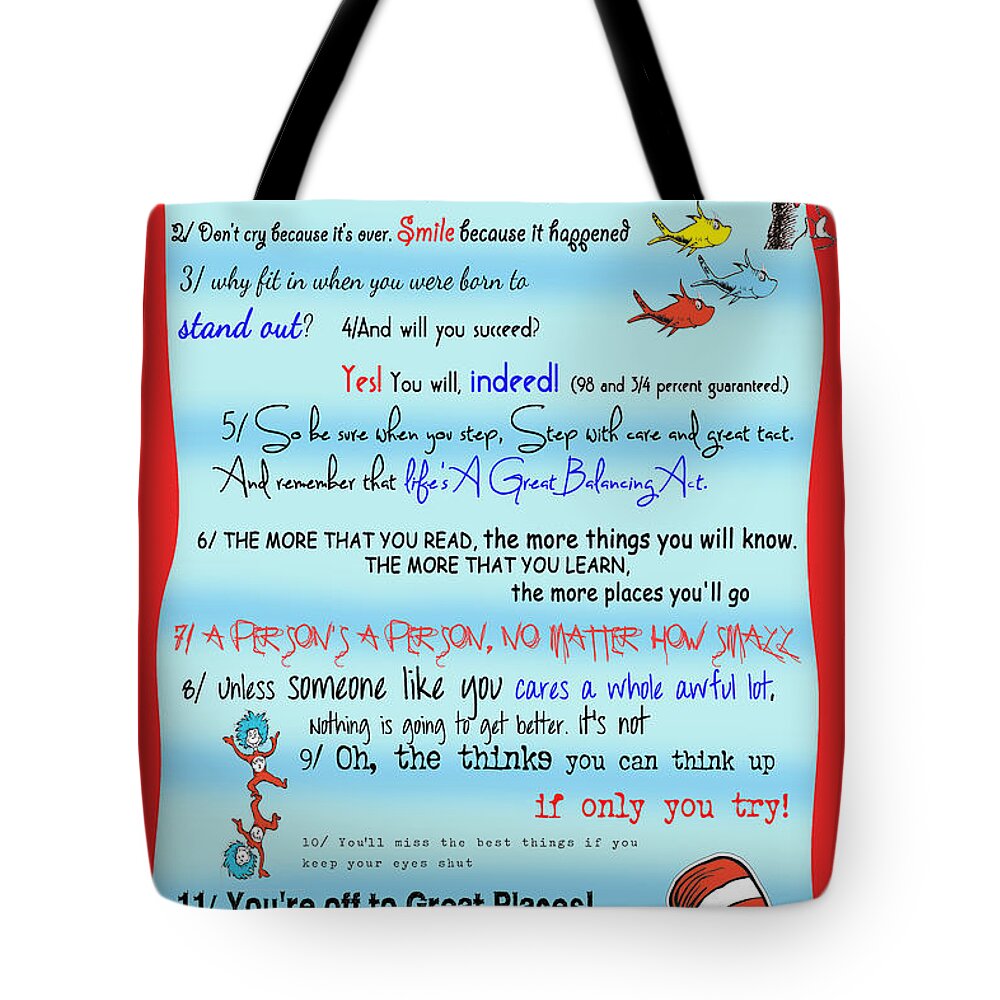 Dr. Seuss Tote Bag featuring the digital art Dr Seuss - Quotes to Change Your Life by Georgia Fowler