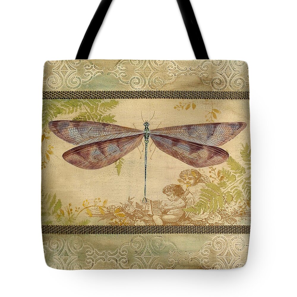 Acrylic Painting Tote Bag featuring the painting Dragonfly and the Angel-4 by Jean Plout