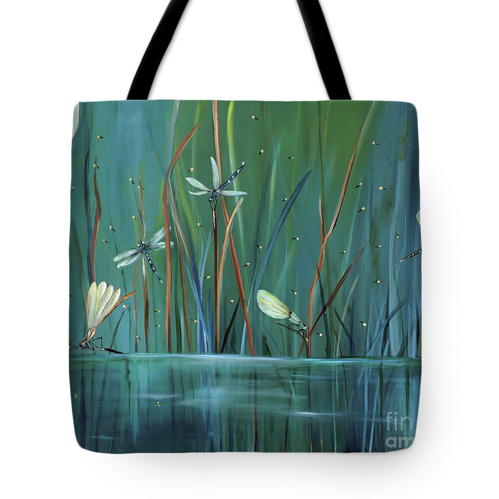 Dragonfly Tote Bag featuring the painting Dragonfly Diner by Carol Sweetwood