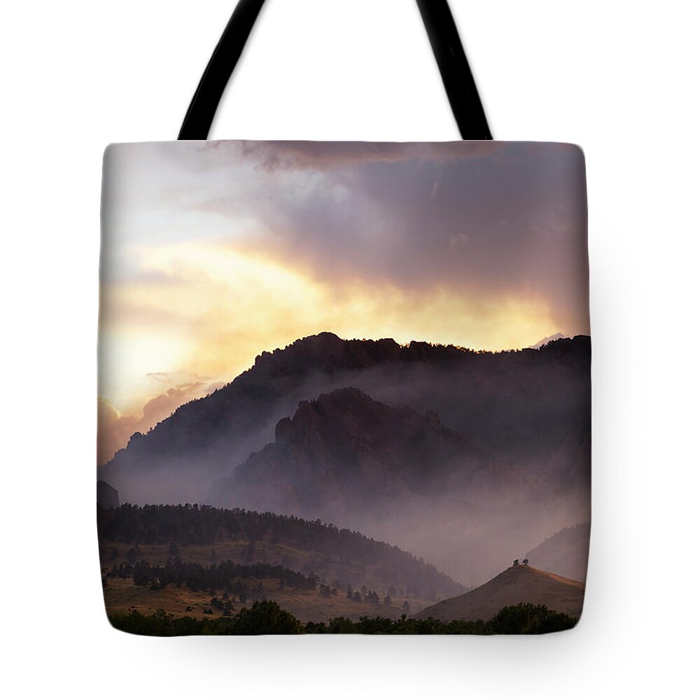 Scenics Tote Bag featuring the photograph Dramatic Smoke And Fog Mountain Scene by Beklaus