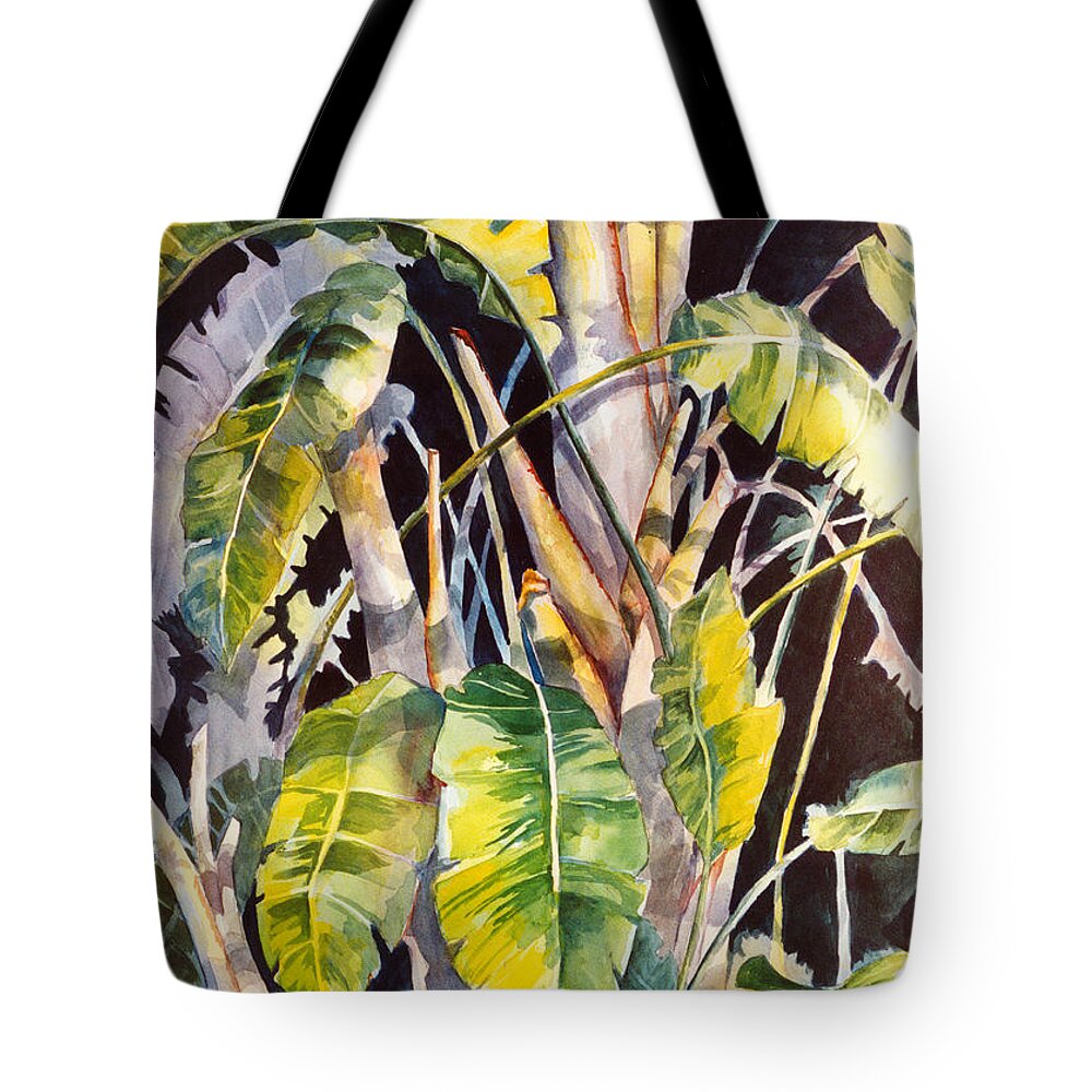 Banana Leaves Tote Bag featuring the painting Dramatic Tropics by Roxanne Tobaison