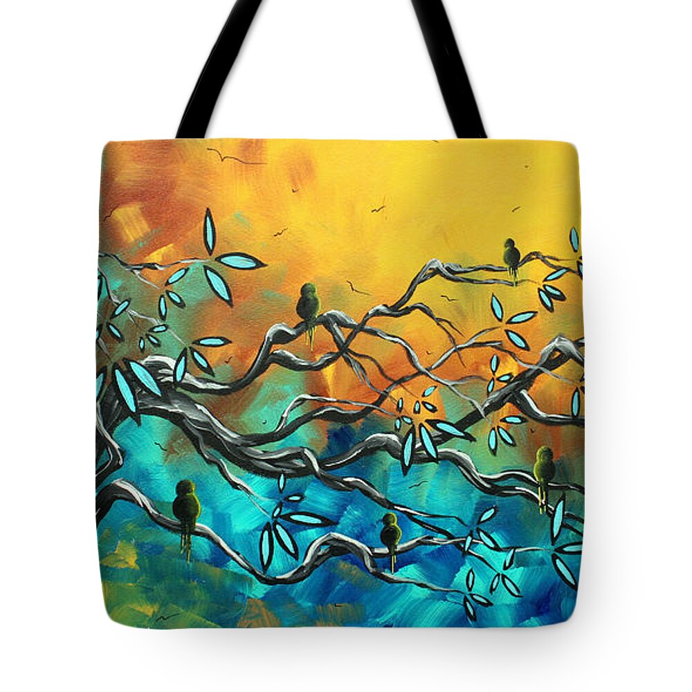 Art Tote Bag featuring the painting Dream Watchers Original abstract Bird Painting by Megan Duncanson