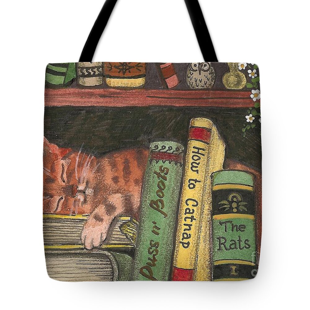 Print Tote Bag featuring the painting Dreaming In The Library by Margaryta Yermolayeva