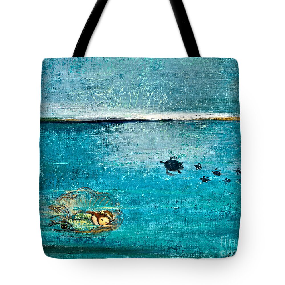 Mermaid Art Tote Bag featuring the painting Dreaming Mermaid by Shijun Munns