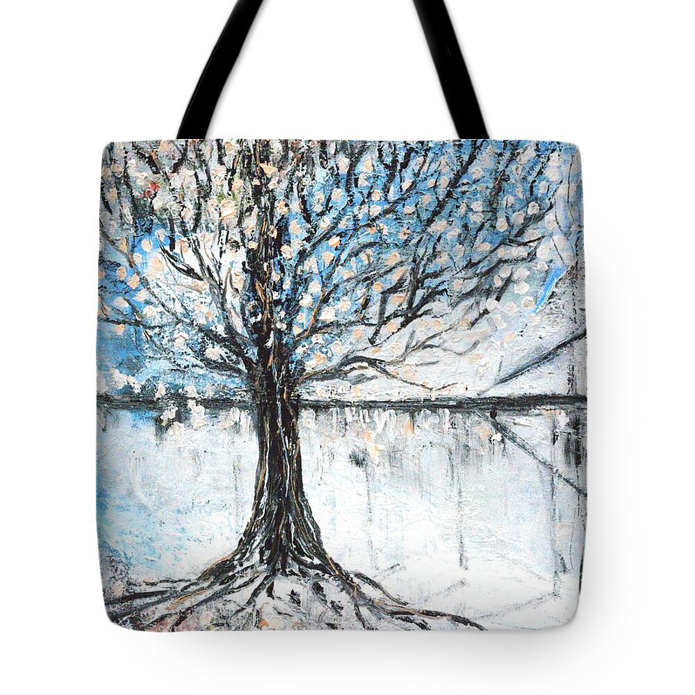 Tree Tote Bag featuring the painting Dreamy Spring by Evelina Popilian