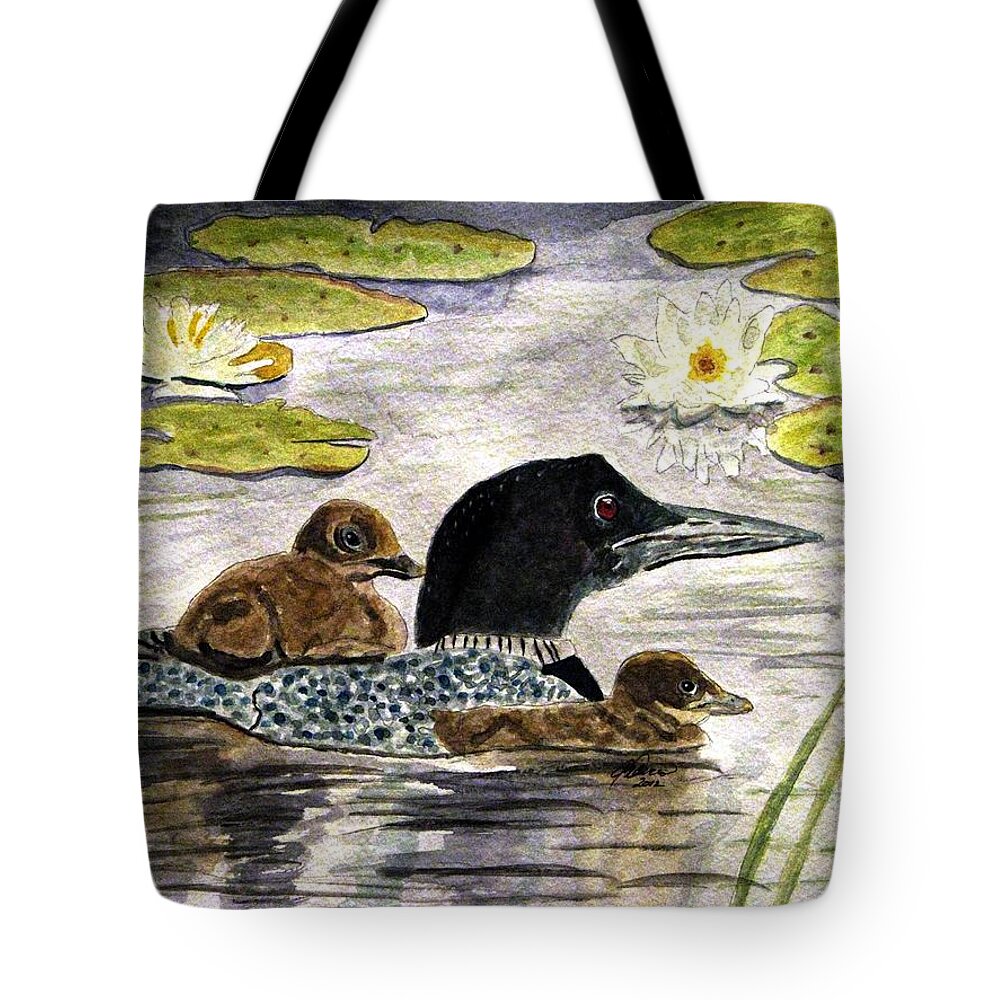 Loons Tote Bag featuring the painting Drifting Among The Waterlilies by Angela Davies