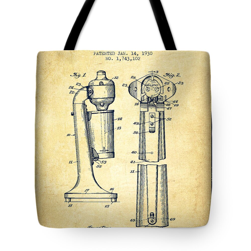 Cocktail Shaker Tote Bag featuring the digital art Drink Mixer Patent from 1930 - Vintage by Aged Pixel