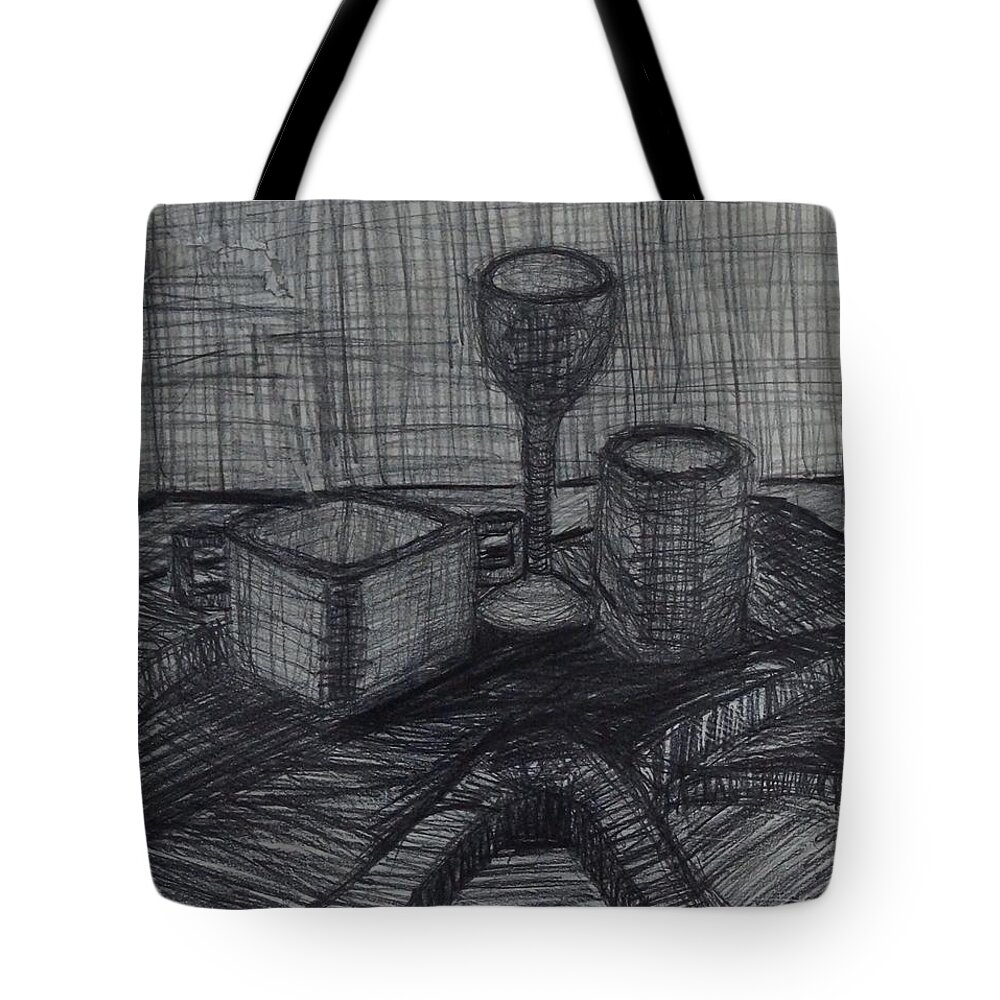 Cup Tote Bag featuring the drawing Drinks by Erika Jean Chamberlin