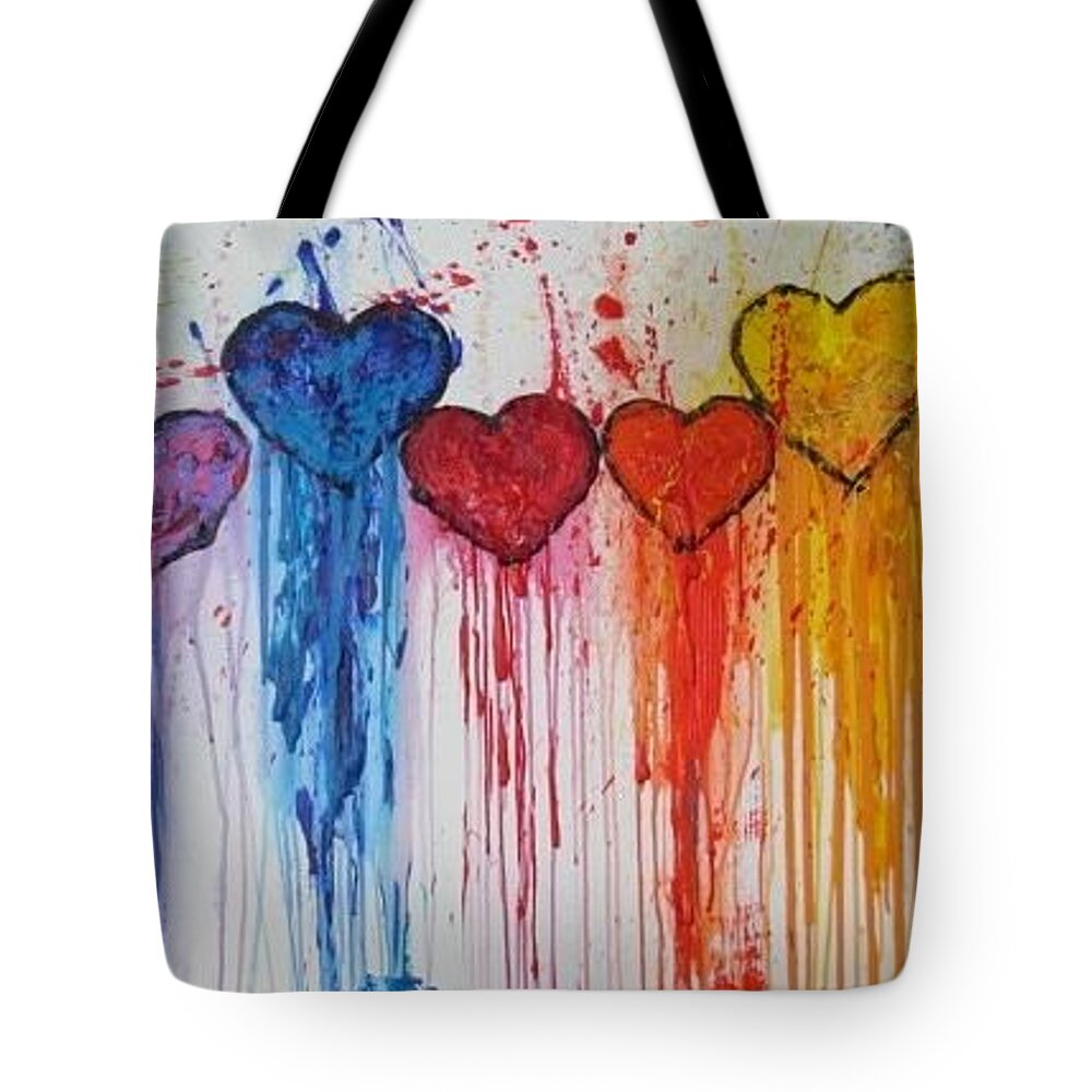 Hearts Tote Bag featuring the painting Dripping Hearts by Maria Iurescia
