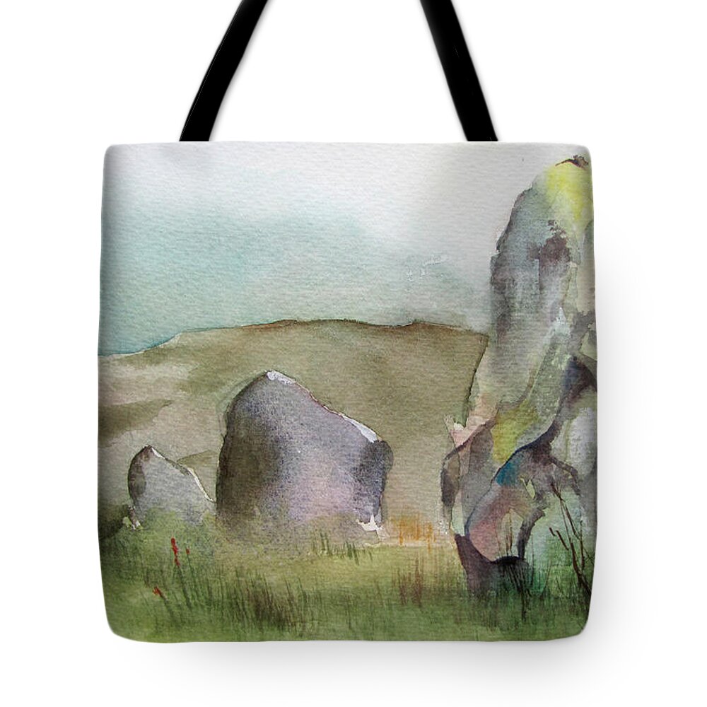 Standing Stones Tote Bag featuring the painting Druids by Amanda Amend