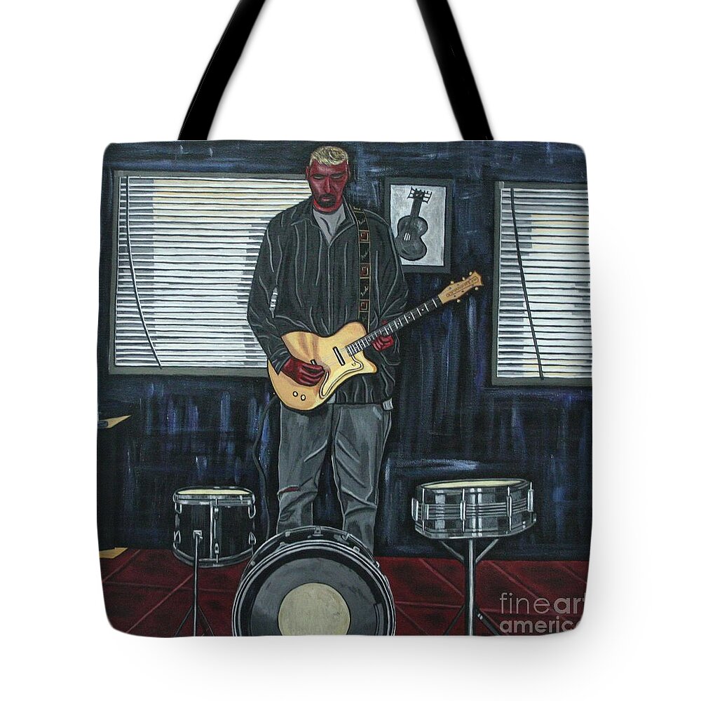 Portrait Paintings Tote Bag featuring the painting Drums and Wires by Sandra Marie Adams