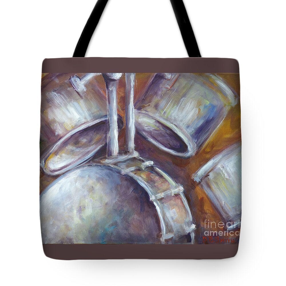 Silver Drums Tote Bag featuring the painting Drums by Deborah Smith