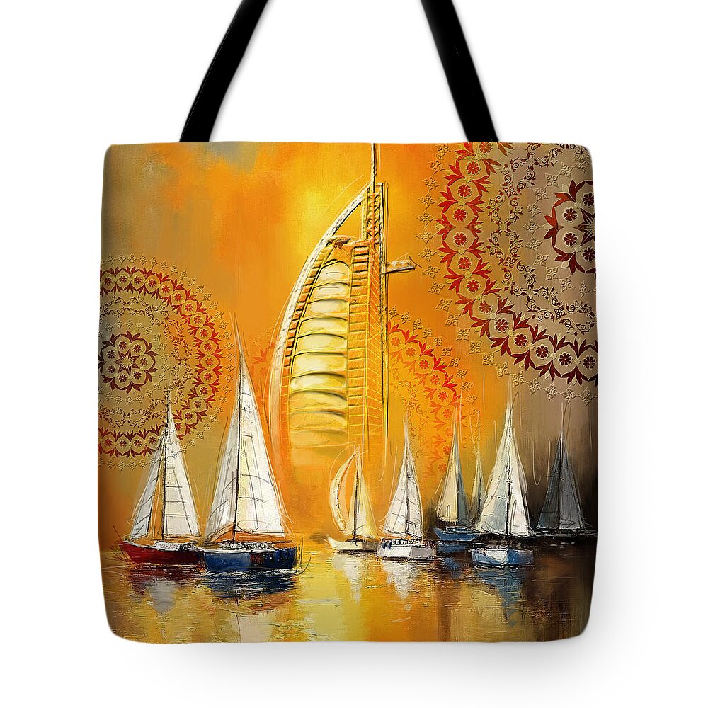 Dubai Motives Tote Bag featuring the painting Dubai Symbolism by Corporate Art Task Force