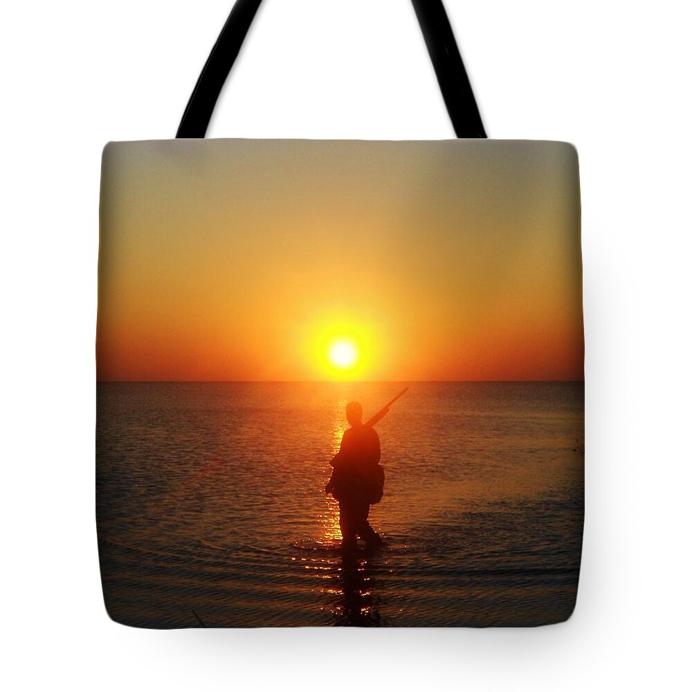 Mark Lemmon Cape Hatteras Nc The Outer Banks Photographer Subjects From Sunrise Tote Bag featuring the photograph Duck Hunter Sunset 3 1/25 by Mark Lemmon