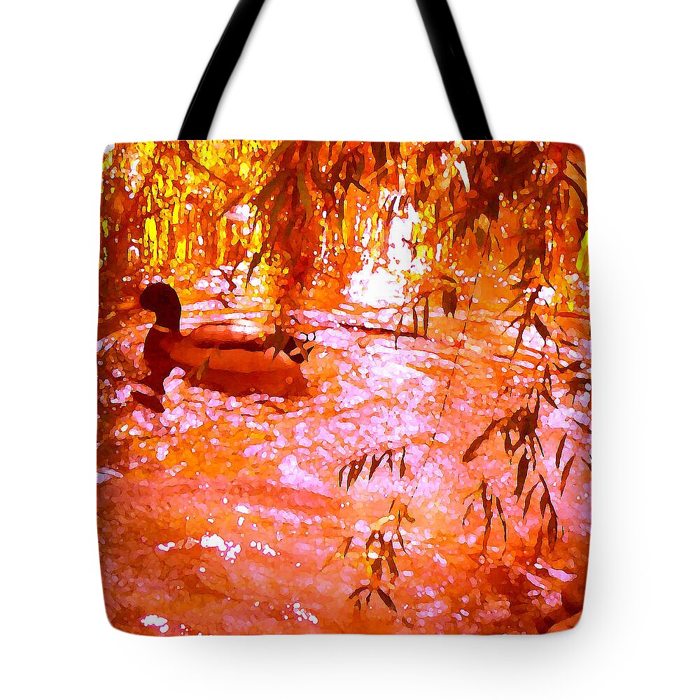 Landscapes Tote Bag featuring the painting Duck in Warm Light by Amy Vangsgard