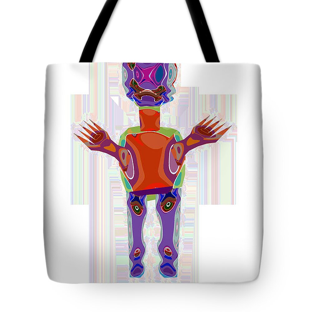 Duckell Tote Bag featuring the mixed media Duckelle Cartoon Character Alien Monster Art Graphic Design Digital complex funny comic collage col by Navin Joshi
