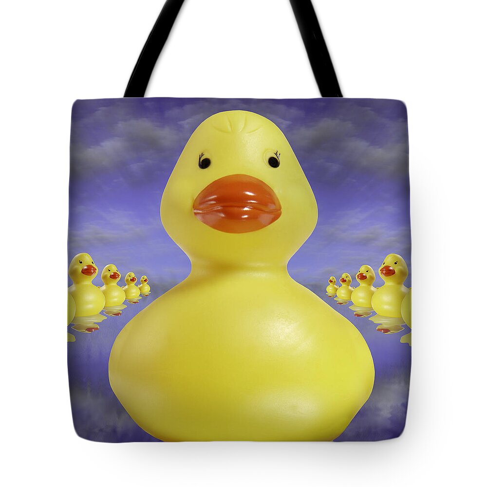 Fun Art Tote Bag featuring the photograph Ducks In A Row 3 by Mike McGlothlen
