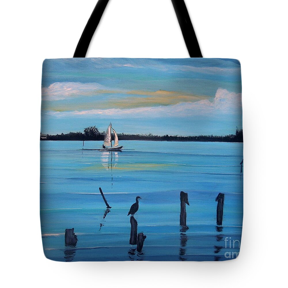 San Pedro Tote Bag featuring the painting Dusk approaching by Marilyn McNish
