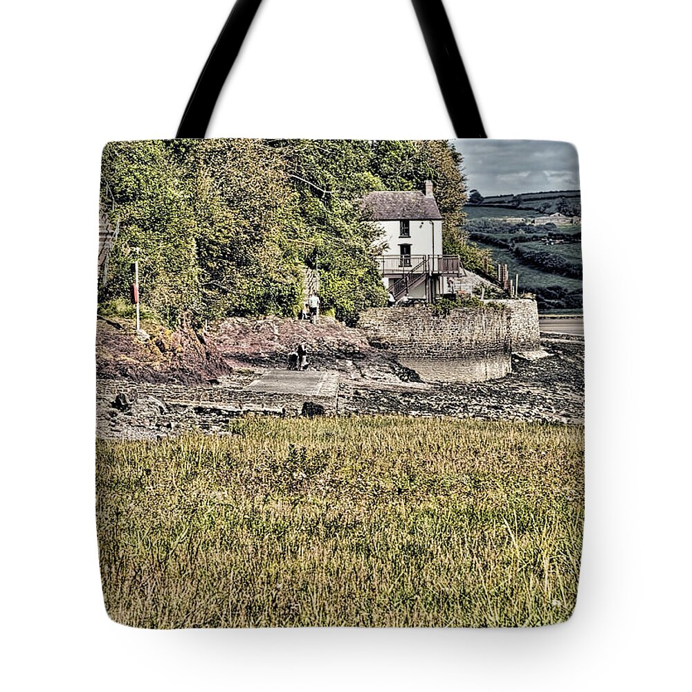 The Boathouse Tote Bag featuring the photograph Dylan Thomas Boathouse At Laugharne 2 by Steve Purnell