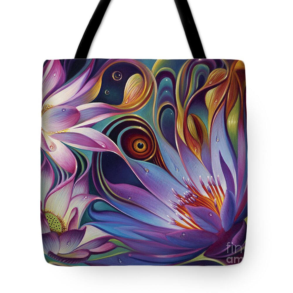 Lotus Tote Bag featuring the painting Dynamic Floral Fantasy by Ricardo Chavez-Mendez