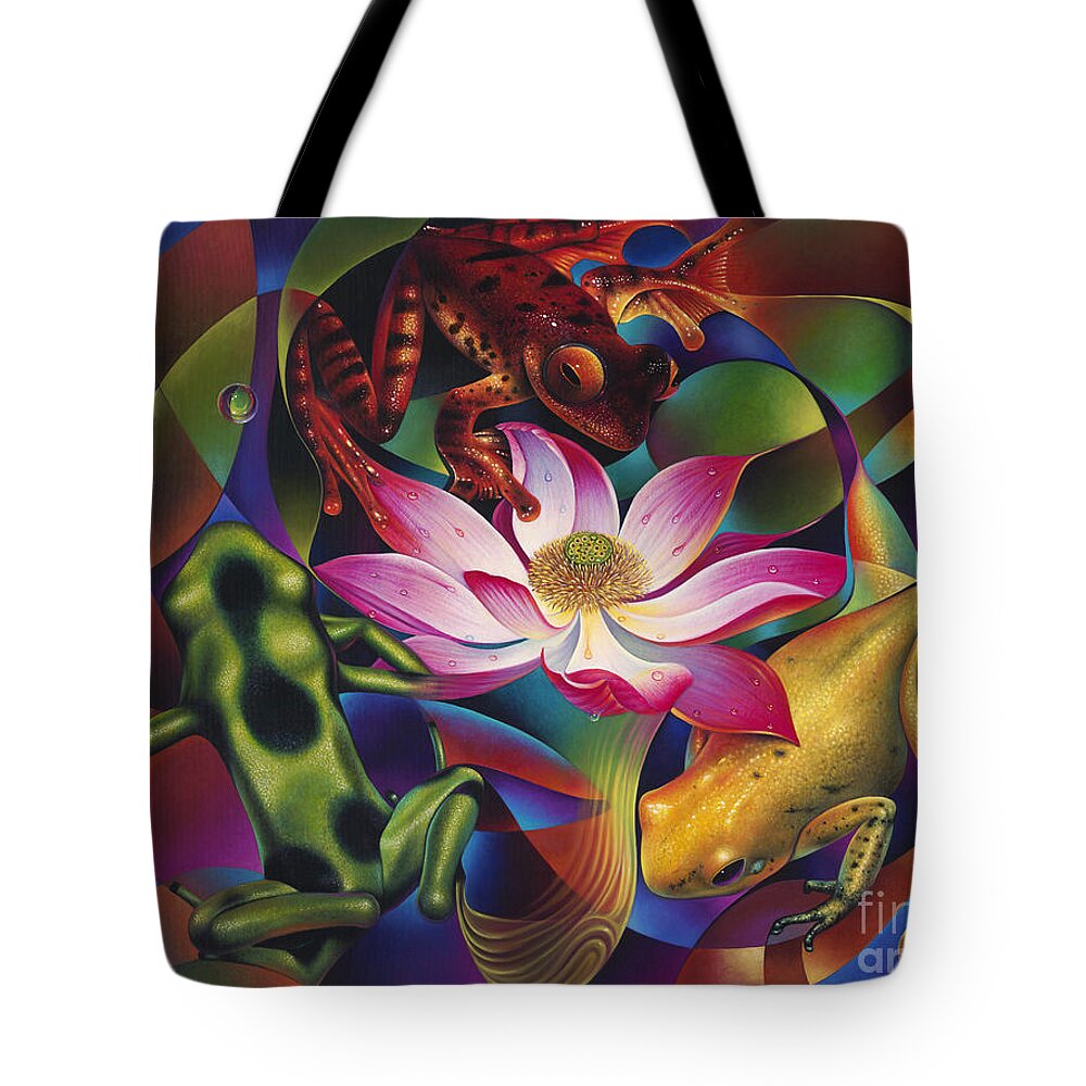 Lily Tote Bag featuring the painting Dynamic Frogs by Ricardo Chavez-Mendez