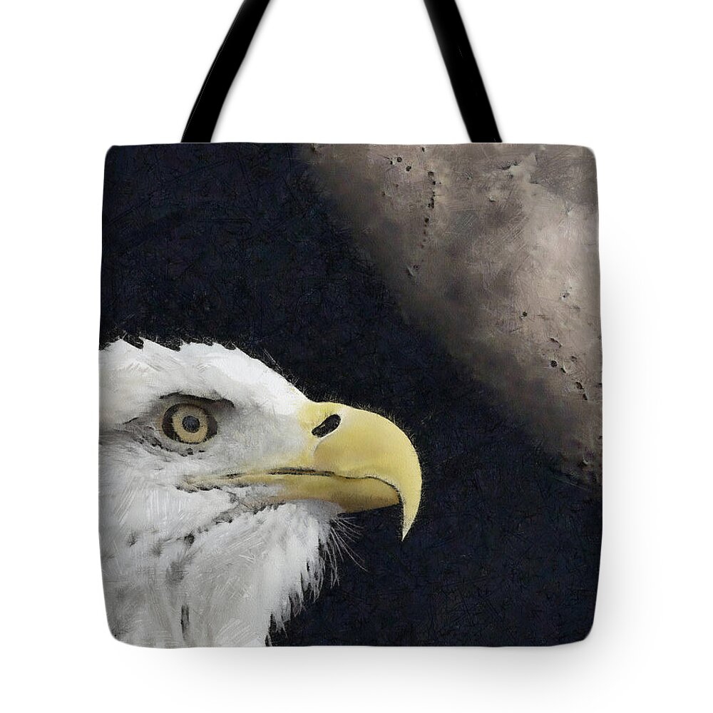 Bald Eagles Tote Bag featuring the digital art Eagle and Moon Painterly by Ernest Echols