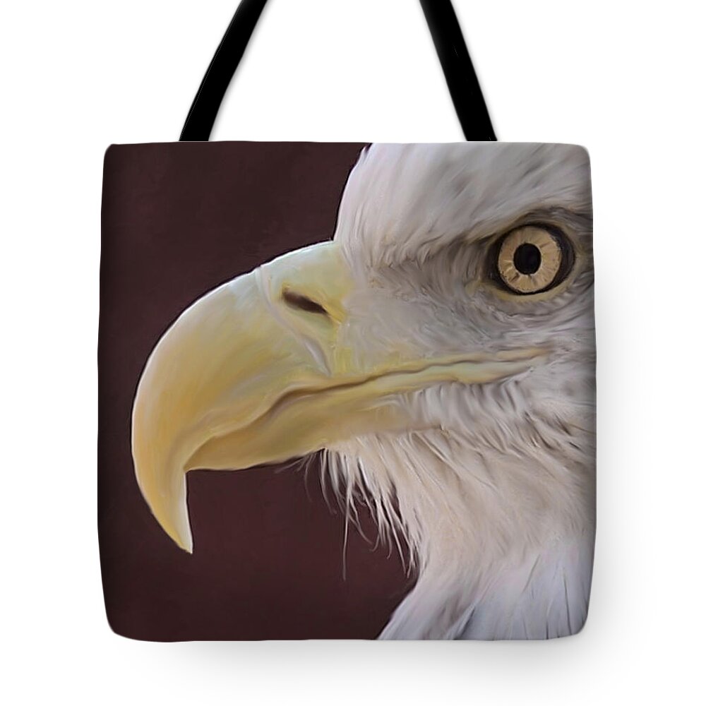 Birds Tote Bag featuring the digital art Eagle Portrait Freehand by Ernest Echols