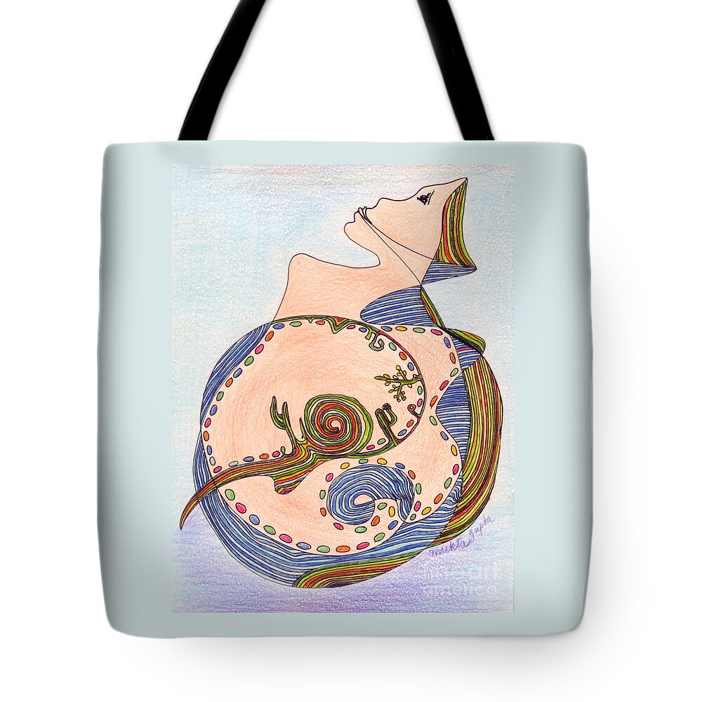 Earth Tote Bag featuring the drawing Earth in Harmony by Mukta Gupta