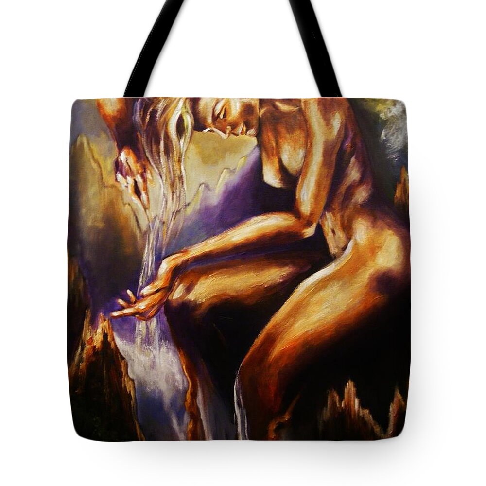 Nature Tote Bag featuring the painting Earth Mother - Water by Karen Ferrand Carroll
