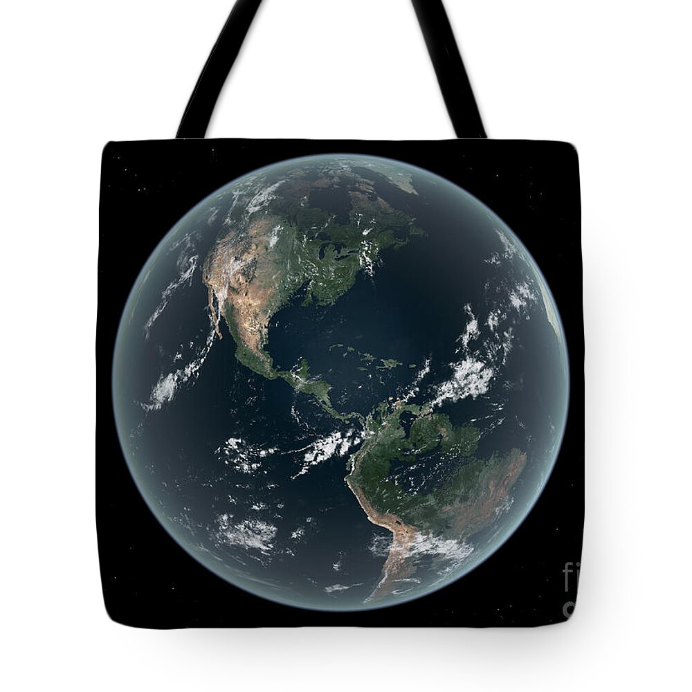 Earth Tote Bag featuring the digital art Earths Western Hemisphere With Rise by Walter Myers