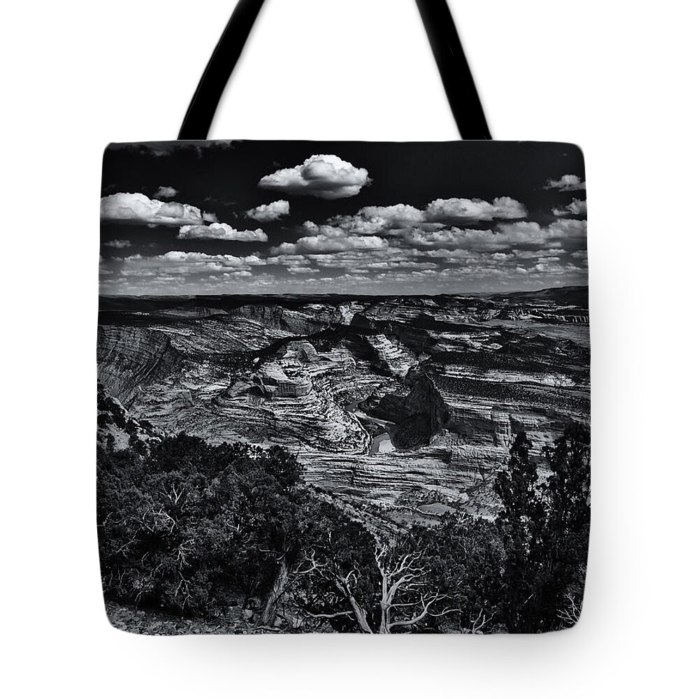 Colorado Tote Bag featuring the photograph Echo Park from the Ridge Black and White by Joshua House