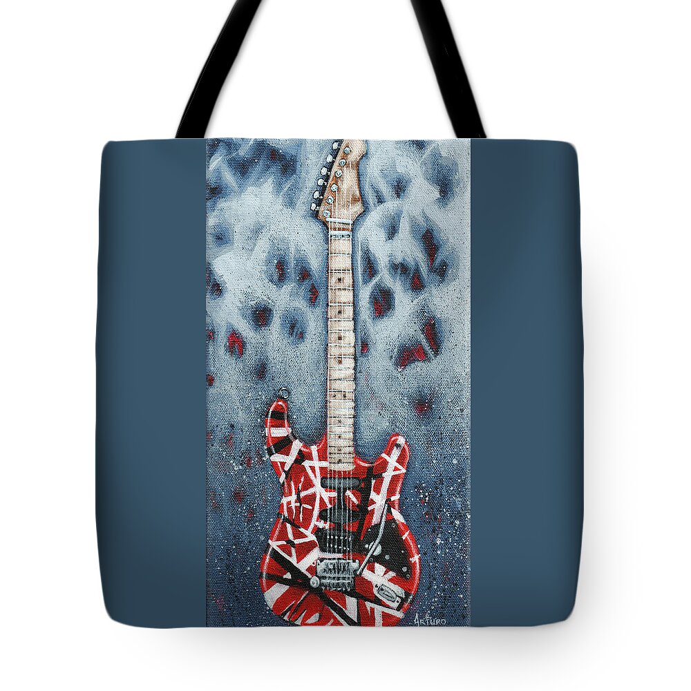Guitar Tote Bag featuring the painting Eddie's Frankenstrat by Arturo Vilmenay