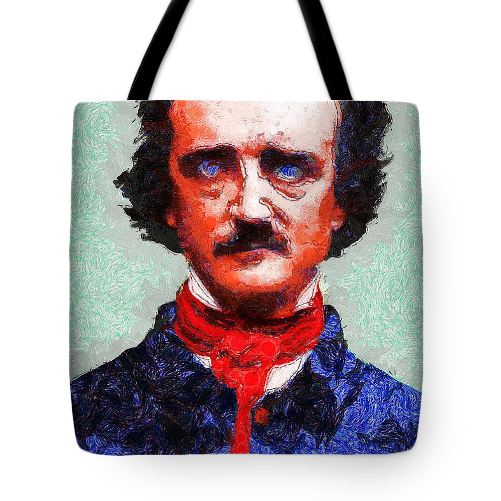Edgar Tote Bag featuring the photograph Edgar Allan Poe Inspired By Van Gogh 20140921 by Wingsdomain Art and Photography