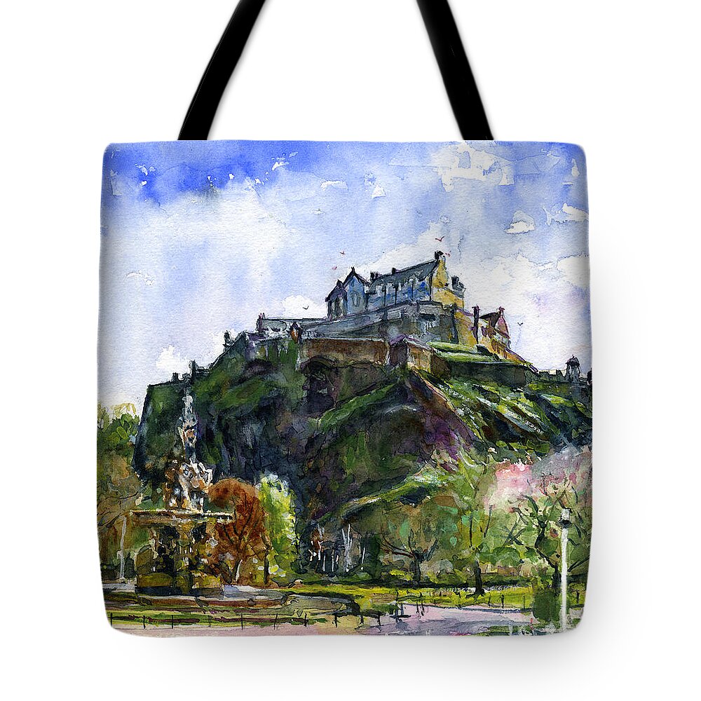 Edinburgh Castle Tote Bag featuring the painting Edinburgh Castle Scotland by John D Benson