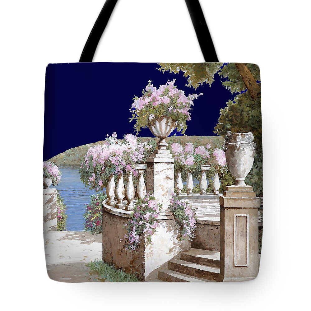 Balustrade Tote Bag featuring the painting La Balaustra Di Notte by Guido Borelli
