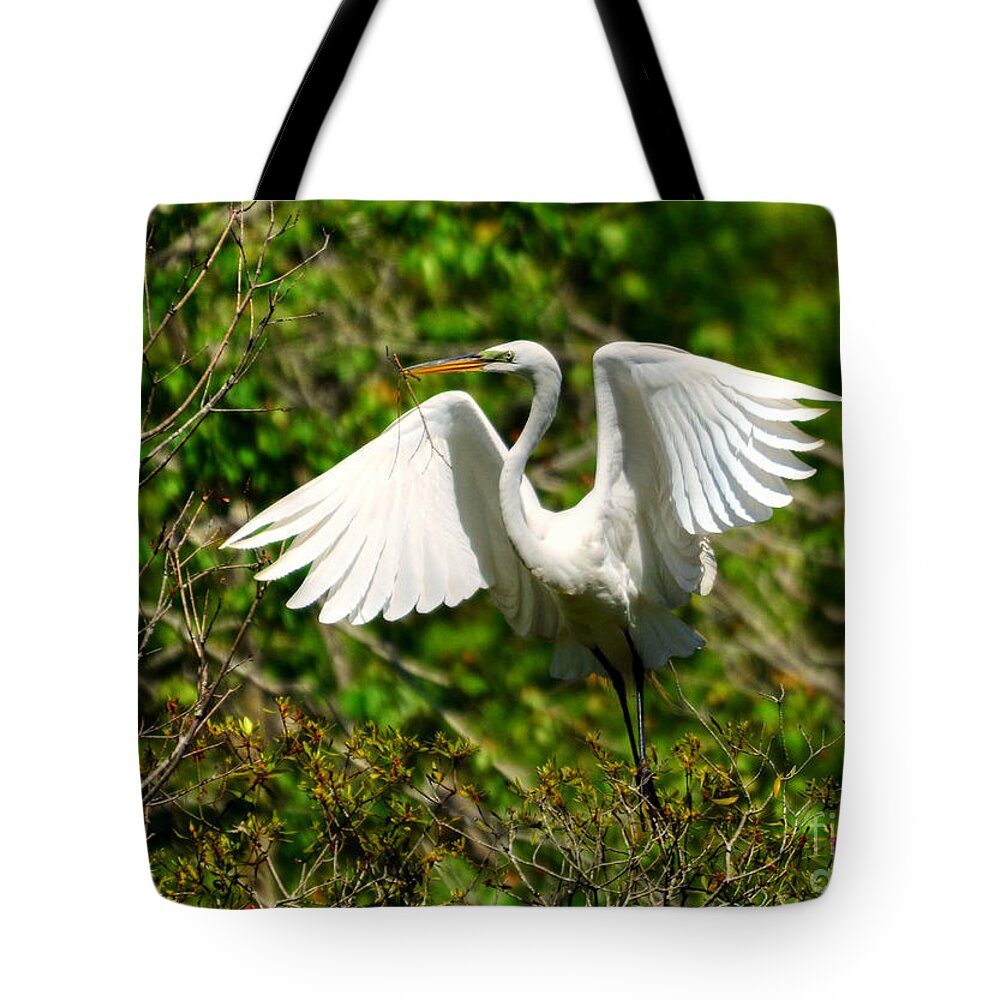 Egret Tote Bag featuring the photograph Egret In Evenings Light by Kathy Baccari