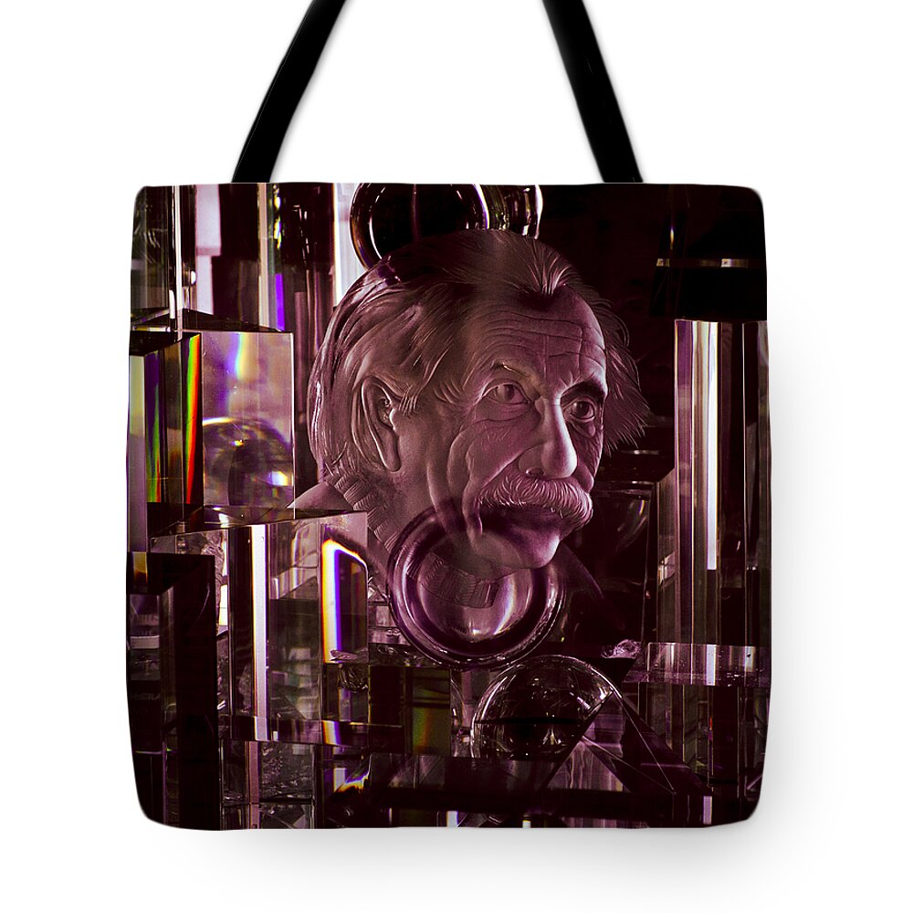 Albert Einstein Tote Bag featuring the photograph Einstein in Crystal - Purple by Christi Kraft