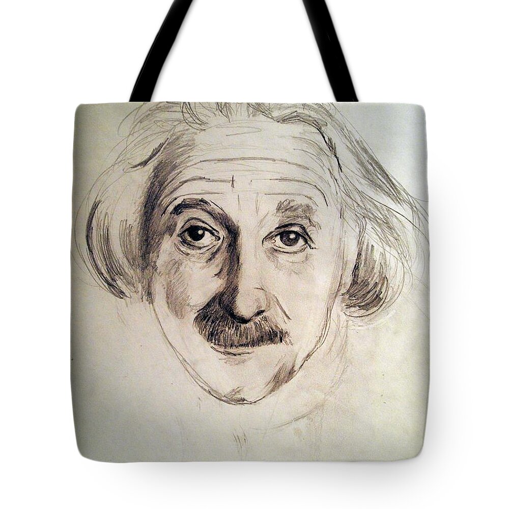 Pencil Portrait Tote Bag featuring the drawing Einstein by Nancy Kane Chapman