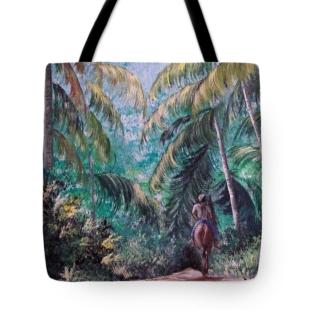 Palms Tote Bag featuring the painting El Camino by Gloria E Barreto-Rodriguez
