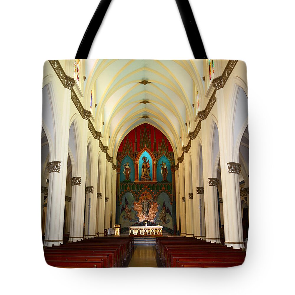 Panama Tote Bag featuring the photograph El Carmen Church Interior Panama City by James Brunker