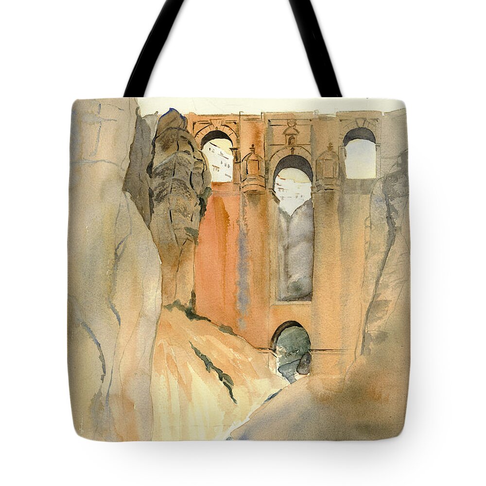Europe Tote Bag featuring the painting El Puente Nuevo, Ronda, Spain by Amanda Amend
