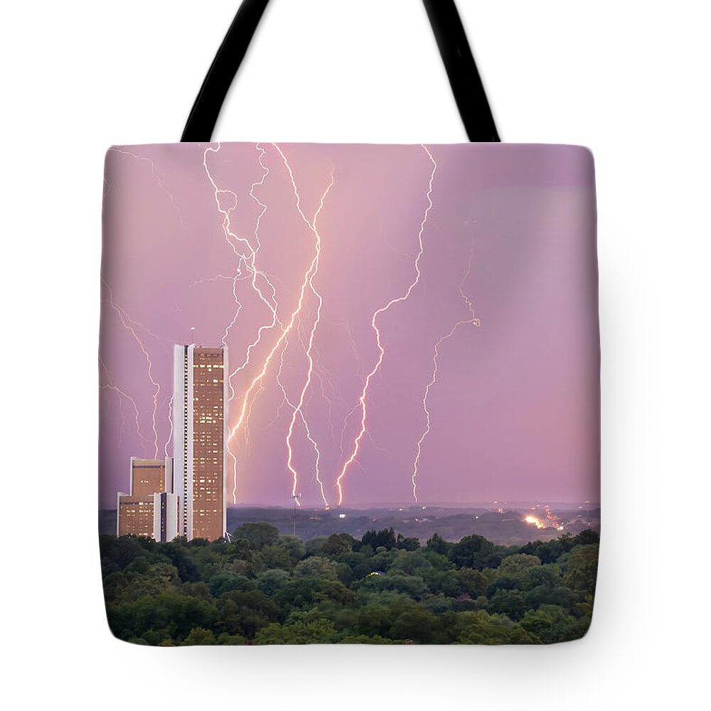 Tulsa Oklahoma Tote Bag featuring the photograph Electric Night - CityPlex Towers - Tulsa Oklahoma by Gregory Ballos