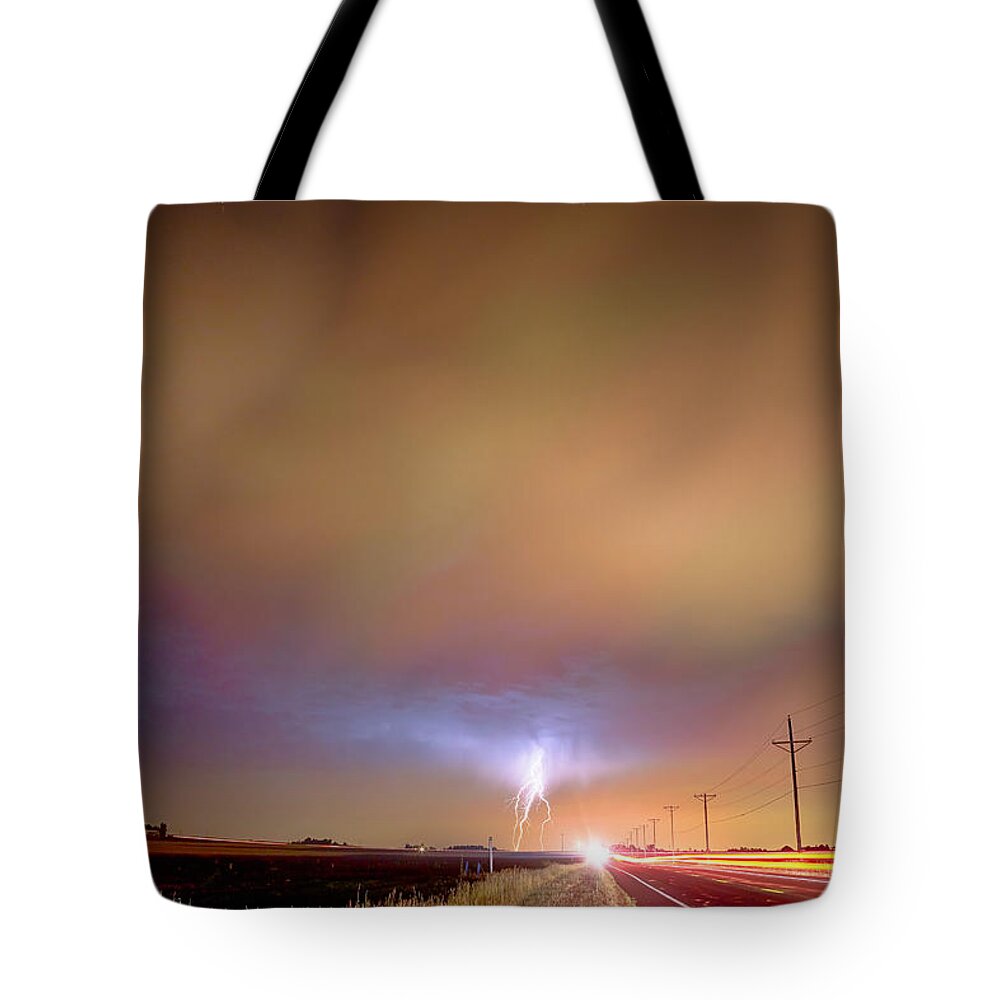 Lightning Tote Bag featuring the photograph Electrical Charged Green Lightning Thunderstorm by James BO Insogna
