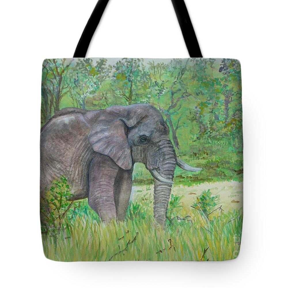 Elephants Tote Bag featuring the painting Elephant at Kruger by Caroline Street